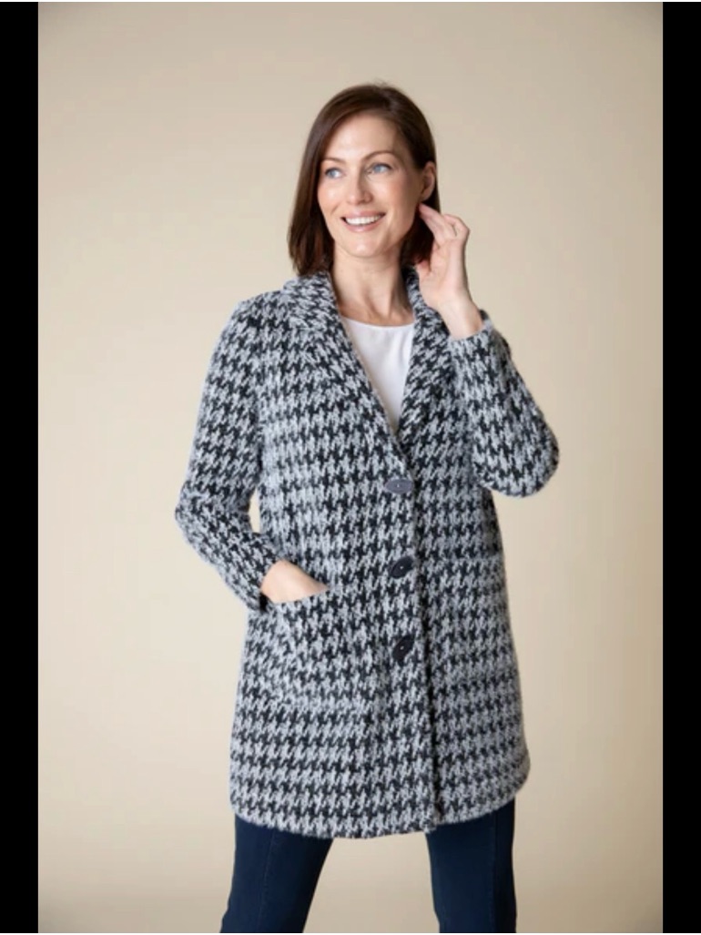 Habitat Houndstooth Black And White Car Coat Size M Career Academia Cozy